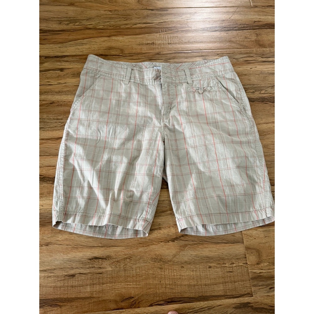 Columbia Women's Size 10 Plaid Bermuda Shorts Tan Pink Hiking Golf Lightweight‎